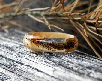 Moss birch ring, Ligth wood ring, Wood resin ring, Wood wedding ring, Wood ring men, Wood ring women, Bentwood ring, Wooden ring, Forest