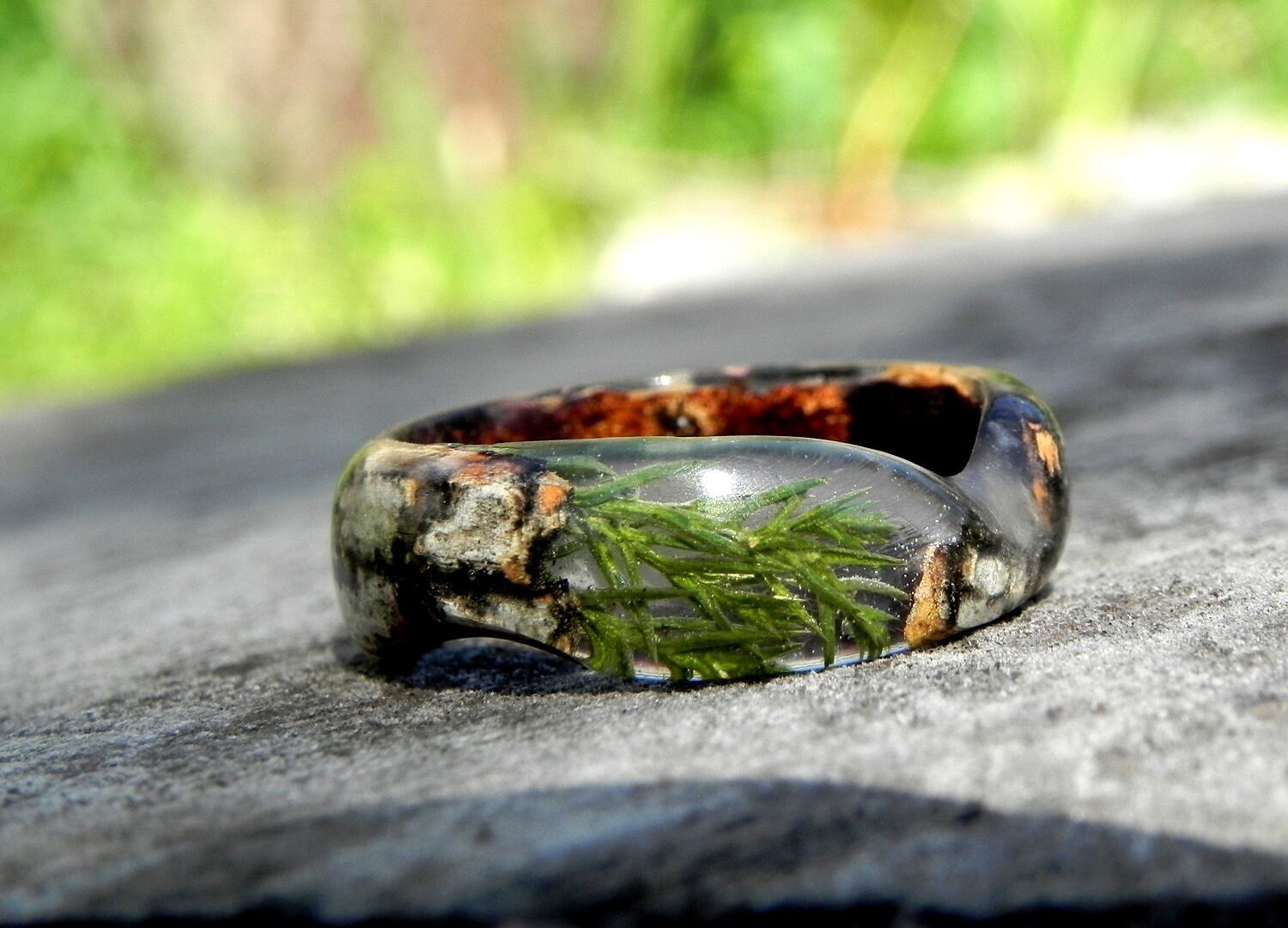 Wood Plant Ring, Nature Wooden Ring, Tiny Bentwood Ring, Resin