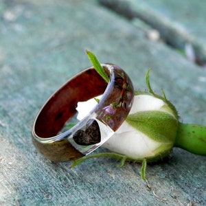 Wood wedding ring, Heart wooden ring, Heather ring, Wood resin ring, Wedding wooden rings, Women wood ring, Men wedding ring, Bark ring