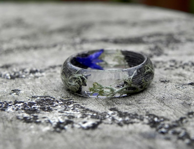 Winter magic ring Forest moss ring Wood wedding rings Etsy