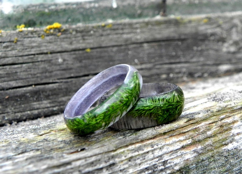 Mens Forest Ring Moss Wood Resin Ring Bentwood Gray Ring Etsy