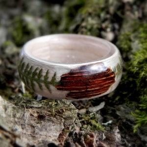 Men yarrow Wedding Ring, Wood plant Resin Ring, Women Nature Unique Rings, Light Bentwood Ring, Celtic Engagement Wooden Rings, Wood Jewelry