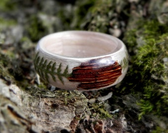 Heren duizendblad trouwring, houtplant hars ring, vrouwen natuur unieke ringen, licht gebogen hout ring, Keltische houten verlovingsringen, houten sieraden