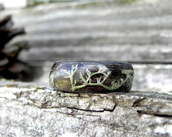 Moss wood wedding rings, Gray moss wooden ring, Engagement nature ring, Men wood ring, FOREST wooden ring, Resin bentwood ring, Lichen ring