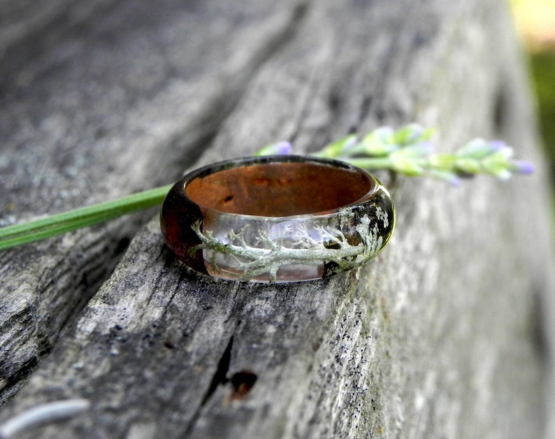 Wood moss ring, Moss resin ring, Lichen wooden ring, Forest ring, Nature wedding ring, Men wood ring, Wooden ring women, Wedding ring men image 2