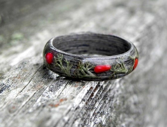 Bague magique pour femme Bague bois corail Alliances nature Bague bois en resine de mousse Bijoux terrarium en lichen Bague pierre bois Bague pierre bois Etsy France