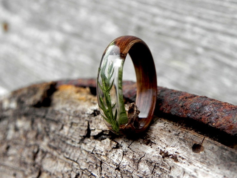 Juniper wood ring, Mens wooden ring, Real juniper resin ring, Terrarium juniper, Wood wedding rings, Nature wood ring for women, Anniversary image 8