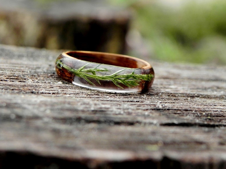 Juniper wood ring, Mens wooden ring, Real juniper resin ring, Terrarium juniper, Wood wedding rings, Nature wood ring for women, Anniversary image 2