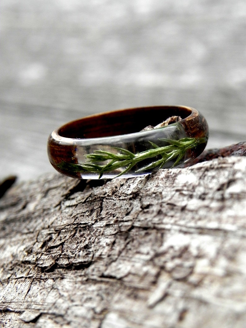 Juniper wood ring, Mens wooden ring, Real juniper resin ring, Terrarium juniper, Wood wedding rings, Nature wood ring for women, Anniversary image 3