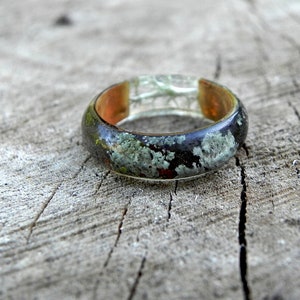 Wood moss ring, Moss resin ring, Lichen wooden ring, Forest ring, Nature wedding ring, Men wood ring, Wooden ring women, Wedding ring men image 6