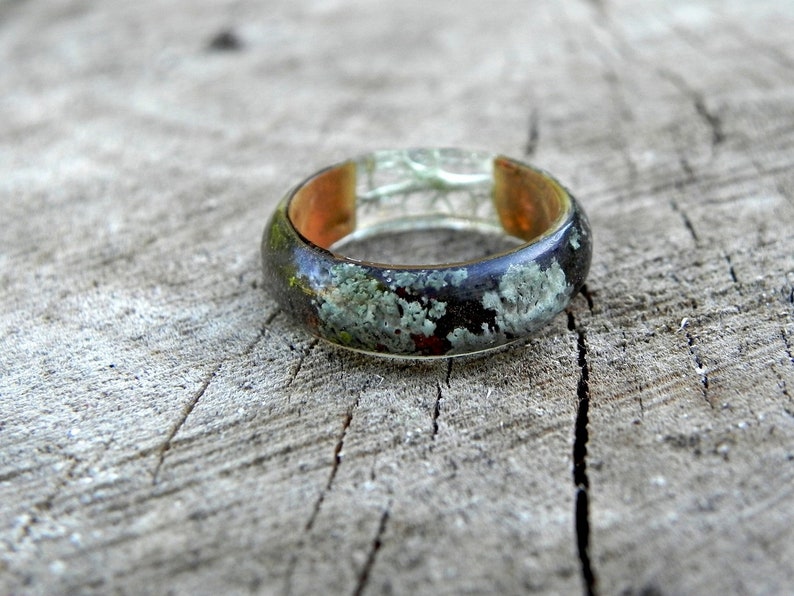 Wood moss ring, Moss resin ring, Lichen wooden ring, Forest ring, Nature wedding ring, Men wood ring, Wooden ring women, Wedding ring men image 6