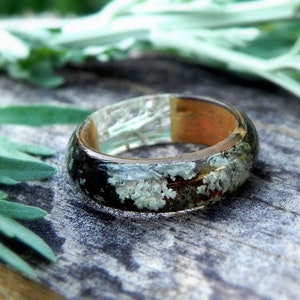 Wood moss ring, Moss resin ring, Lichen wooden ring, Forest ring, Nature wedding ring, Men wood ring, Wooden ring women, Wedding ring men image 1