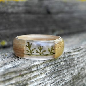 Plant wood ring, Plant resin ring,  Yarrow wooden ring, Mens oak ring, Wedding ring men, Bentwood ring, Wood ring women,Wedding rings, RING
