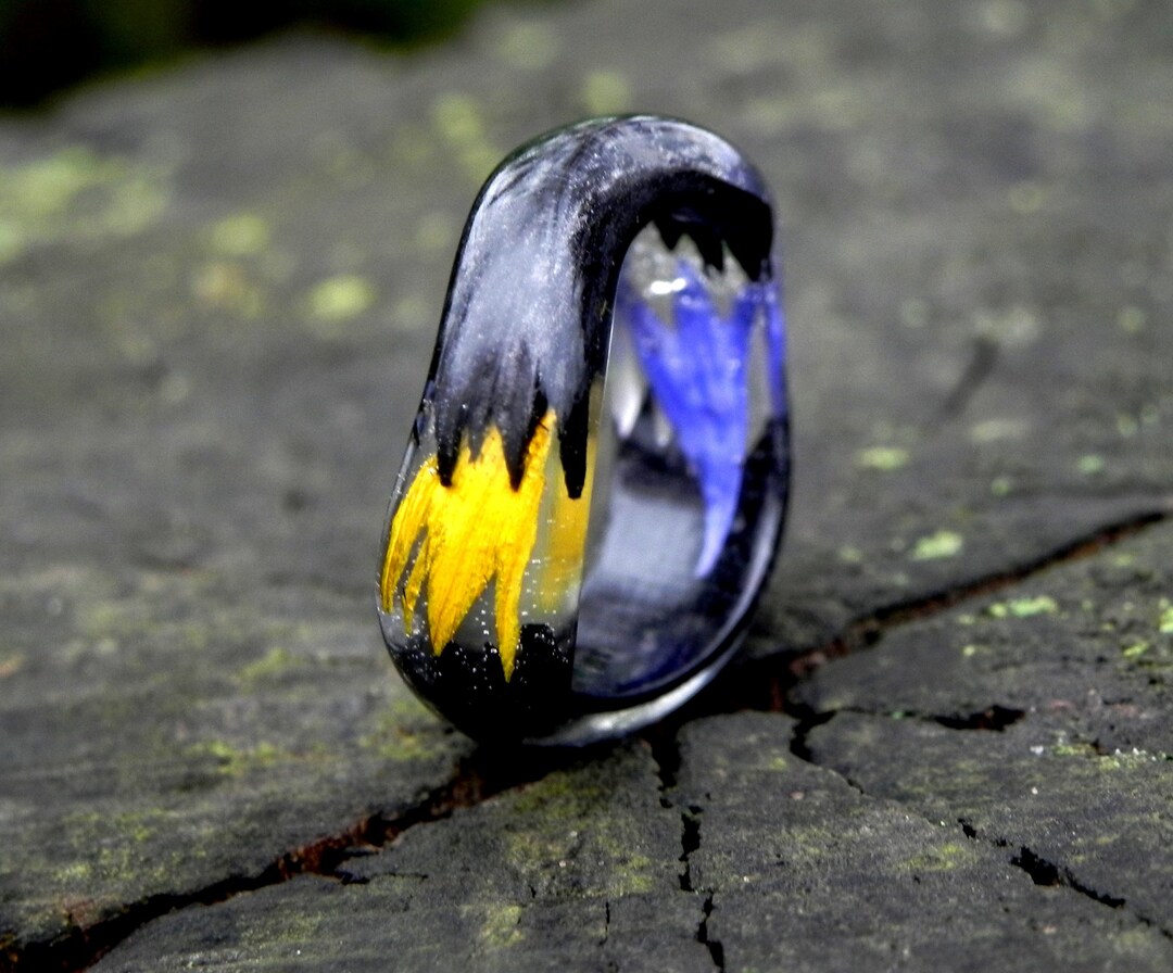 Wood Epoxy Ring Black Wood Ring Flower Woden Ring Sunflower Etsy