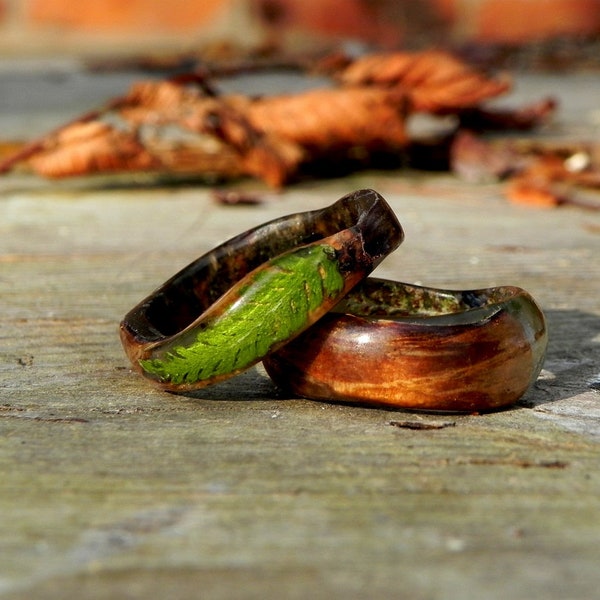 Bague de forêt en bois courbé, bague en bois de fougère, bague en bois de résine, alliances en bois, bague en bois pour homme, bijoux en bois pour femme, bagues en bois nature, forêt