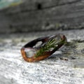 Juniper ring with forest bark, curved resin band product logo