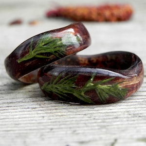 Juniper wedding rings, Wood forest ring, Resin wooden ring, Men wood ring, Women wood ring, Wood plant ring, Nature wood jewelry, Bentwood