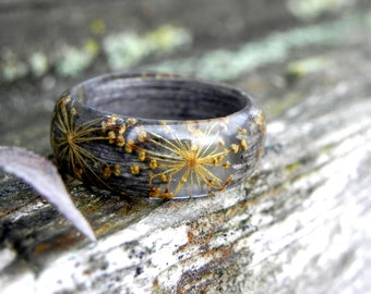 Women flower wood ring, Memory wood ring, Terrarium plant ring, Bentwood celtic ring, Wedding forest rings, Wood women gift, Dill flower