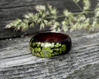 Forest Wood Ring, Plant Wooden Ring, Resin Wood Rings, Women Men Wedding Ring, Unique Wood Ring, Engagement Bentwood Ring, Wood Rings Men