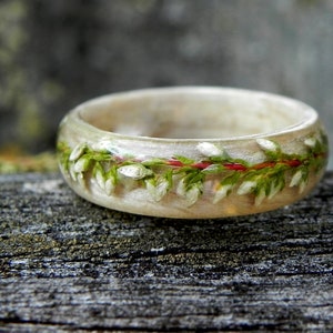 Wood nature wedding rings, Engagement flower ring, Light women wooden ring, Heather resin wood ring, Bentwood women ring, Wooden gift, Wood