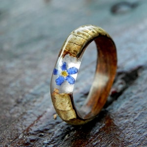 Forget-me-not ring, nut wood ring, pretty wood ring, women forest ring, flower ring, nature wedding ring, blue flower ring, forest for you