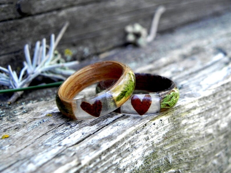Wedding Wood Ring Nature Wedding Ring Fern Wood Ring Heart Etsy