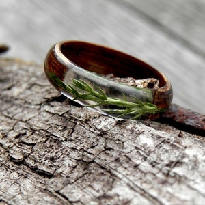 Juniper wood ring, Mens wooden ring, Real juniper resin ring, Terrarium juniper, Wood wedding rings, Nature wood ring for women, Anniversary image 9