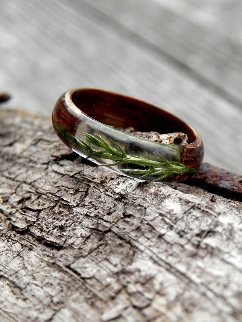 Juniper wood ring, Mens wooden ring, Real juniper resin ring, Terrarium juniper, Wood wedding rings, Nature wood ring for women, Anniversary image 9
