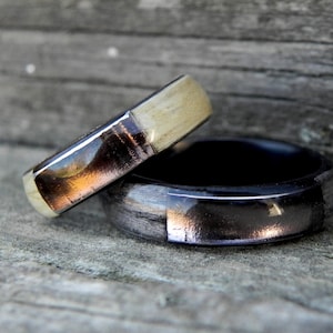 Minimalist wood ring, Double sided wooden ring, Bentwood forest rings, Metal wire ring, Resin wood ring, Nature wedding band, Eco friendly