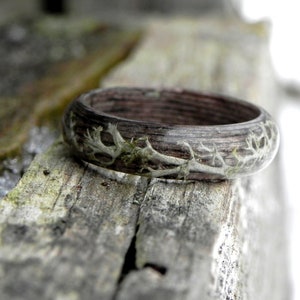 Lichen wooden winter ring, Wood forest ring, Nature moss wedding rings, Women moss wedding ring, Bentwood men wood ring, Wooden gift, Forest image 4