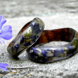 Lavender wood ring, Aspen wood ring, Wedding wooden ring, Lavender resin ring, Nature wedding  rings, Lavender flower ring,  Forest ring