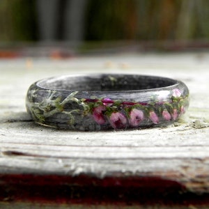 Wedding forest ring, Moss nature ring, Resin wood ring, Bentwood heather ring, Women wedding ring, Wood men ring, Moss wood jewelry, Forest