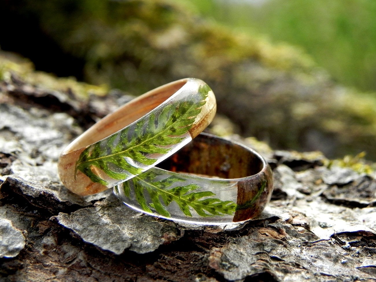 Handmade Wooden Resin Plant Ring Nature Flower Grass Ring Wood Ring Gift