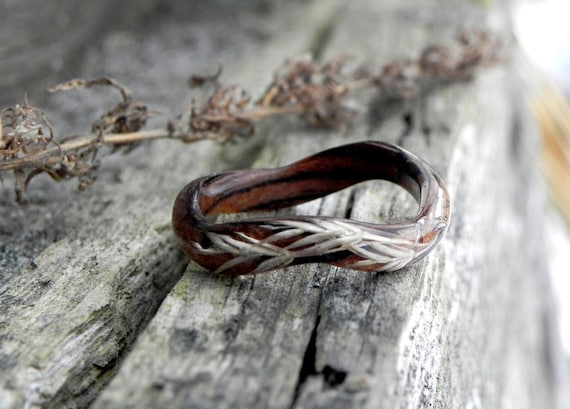 Wood Plant Ring, Nature Wooden Ring, Tiny Bentwood Ring, Resin