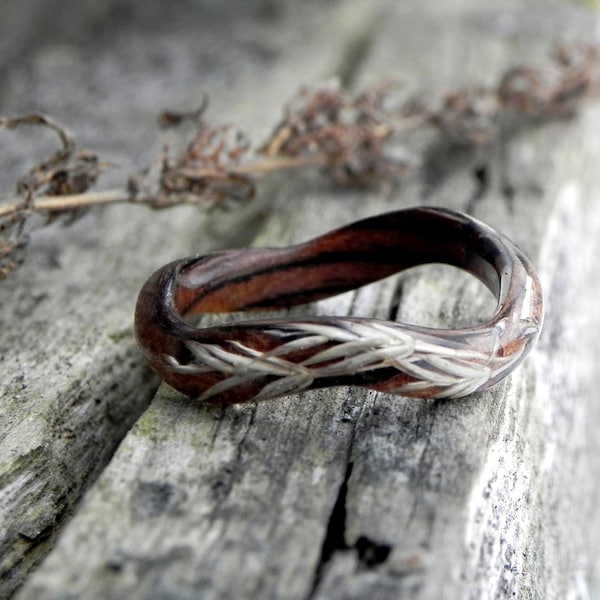 Plant wedding ring, Wood grass ring, Resin wooden ring, Women nature ring, Forest wood  jewelry, Bentwood unique wedding rings, Men ring