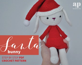 Santa Bunny Pattern PDF; Crochet your own festive bunny; Christmas Amigurumi