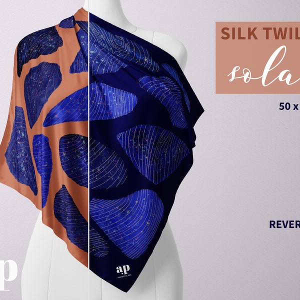 Luxe Reversible Wrapping Silk Scarf Furoshiki | To use for gift wrap, scarf, bento wrap, home decor | 50 x 50cm Solar Print