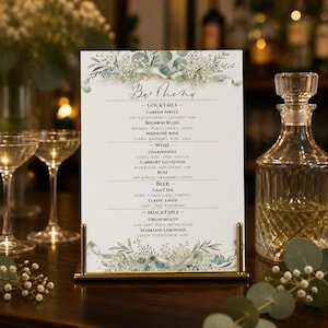 Hochzeit Bar Menü 5x7 Aquarell Elegant Minimalist, bearbeitbare Canva Vorlage, digitaler Download, druckbare Signatur Getränke
