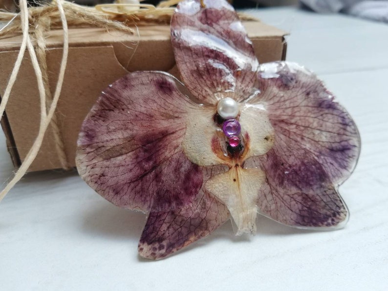 Real pressed orchid necklace / Real pressed orchid jewelry / Etsy
