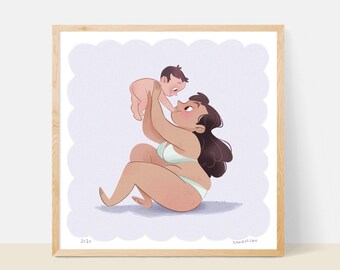 Body positive art print, body positive mama, mother and child art, mother and baby art, motherhood gifts, Mother’s Day gift, mom and baby
