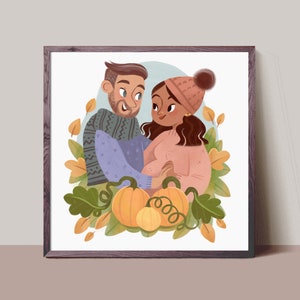 Custom family portrait, printable portrait, personalised art, gift for mum, cartoon illustration, couple gift, paper anniversary,