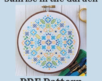 Sunrise in the Garden Instant Download PDF Blackwork Embroidery Pattern