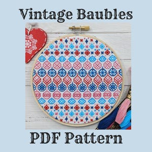 Vintage Baubles Instant Download PDF Blackwork Embroidery Pattern