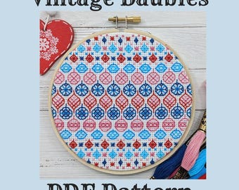 Vintage Baubles Instant Download PDF Blackwork Embroidery Pattern