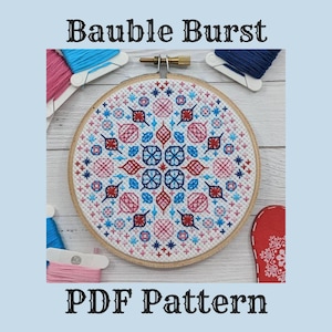 Bauble Burst Instant Download PDF Blackwork Embroidery Pattern