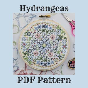 Hydrangeas Instant Download PDF Blackwork Embroidery Pattern