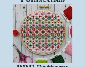 Poinsettias Instant Download PDF Blackwork Embroidery Pattern