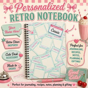 Retro Desk Notebook Personalized Name Tag Journal, Coworker Gift, Cute Office Notebook, Funny Desk Accessory, Receptionist Spiral Notebook