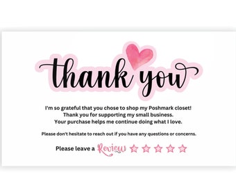 Thank you for shopping my Poshmark reseller Closet, Thank you for your online purchase Thrifter online store insert card for packaged