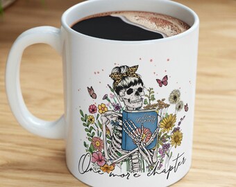 One More Chapter Mug light Academia Aesthetic Book  Lover mug, Reading mug Skeleton Halloween mug for teacher gift first day of school gift